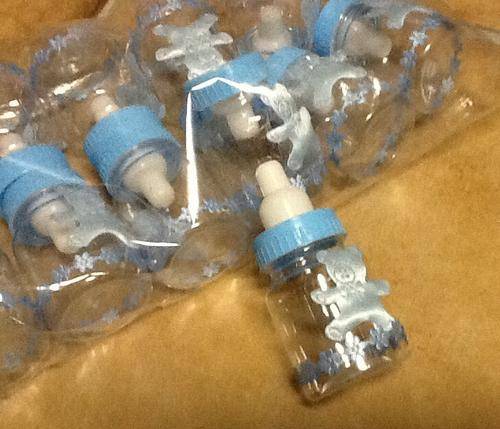 Blue boy plastic bottle for babyshower 6cm - party favor / decor