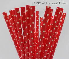 Paper straws 10 per pack - red and white polka dots