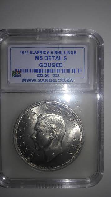 1951 5 Shillings Sangs Graded MS Details Gouged