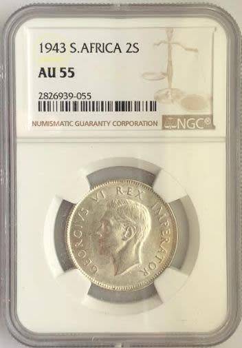 1943 Union 2 Shillings AU55 NGC 2826939-055