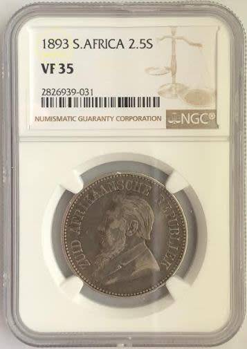 1893 ZAR 2.5 Shilling VF35 NGC 2826939-031
