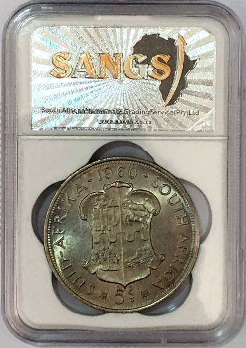 1960 Silver 5 Shillings - (Cracked Die) MS4 Graded