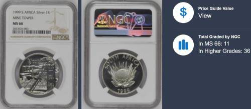 1999 Silver Protea Mine Tower R1 NGC MS66