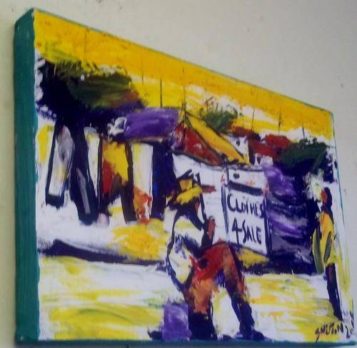 Shelton Khumalo, 50 x 38 x 4 cms, Oil on Canvas, "Afternoon", Emerging Talent Artist, box framed