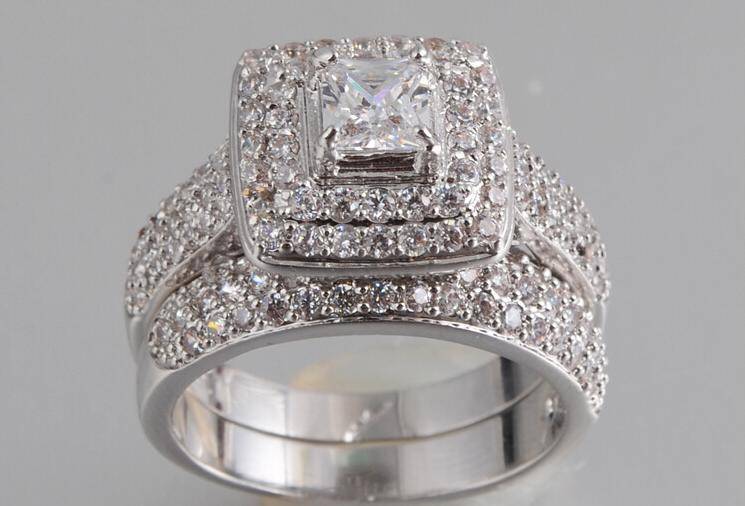 14K White Gold GF Simulated Diamond Wedding Ring Set