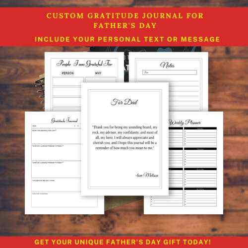 Personalised Photo and Text Gratitude Journal for Father`s Day