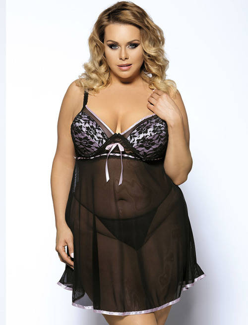 Hellahot Black Plus Size Babydoll Lingerie