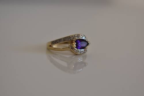 *R22199*WOW heavy Amethyst DIAMOND gold ring