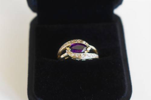 *R22199*WOW heavy Amethyst DIAMOND gold ring