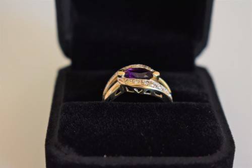 *R22199*WOW heavy Amethyst DIAMOND gold ring