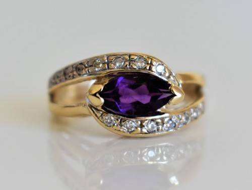 *R22199*WOW heavy Amethyst DIAMOND gold ring
