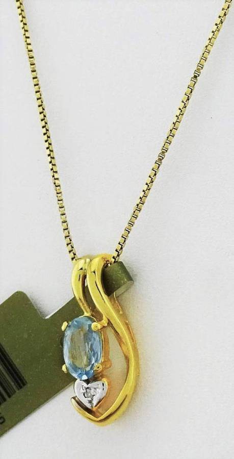 Aquamarine and DIAMOND gold pendant and chain
