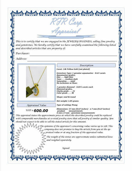 Aquamarine and DIAMOND gold pendant and chain