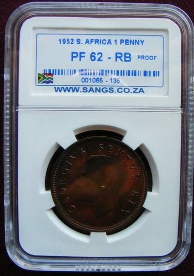 1952   graded SA UNION PENNY PF62 RB  15500 proofs minted.