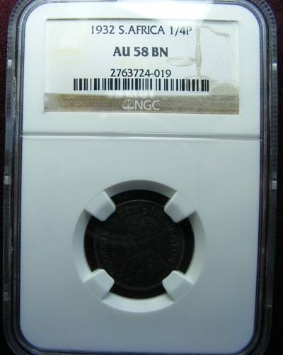 1932 SA UNION FARTHING. NGC graded AU 58 BN.  .  LOW MINTAGE OF 105403