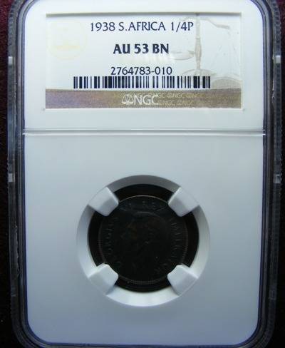 1938 SA UNION FARTHING. NGC graded AU 53 BN.  .  LOW MINTAGE OF 51296