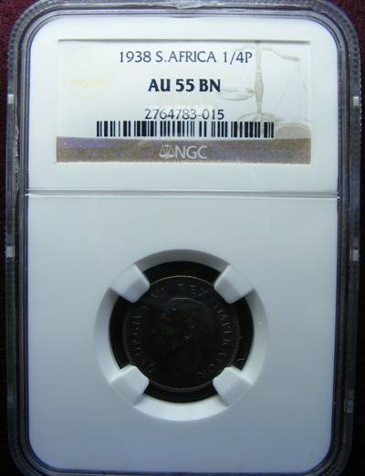 1938 SA UNION FARTHING. NGC graded AU 55 BN.  .  LOW MINTAGE OF 51296
