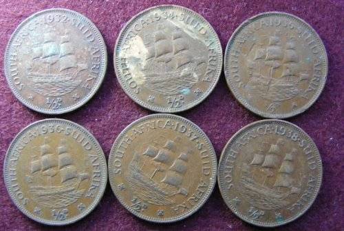 +-1932, 34,35,36,37,38 SA UNION HALF PENNIES ALL WITH LOW MINTAGE