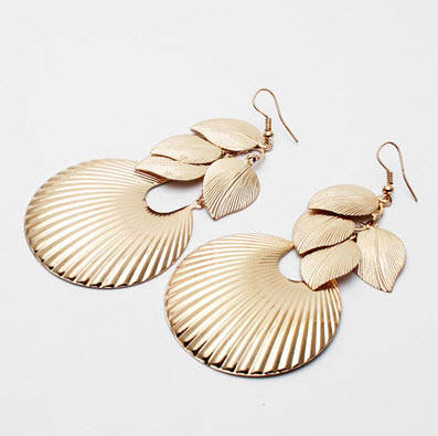 GOLD color Bohemia Style earrings with Leaf and Shell - Must Click In!!!!