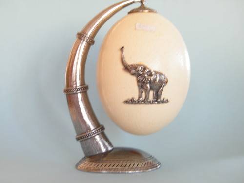 Ostrich egg on pewter stand