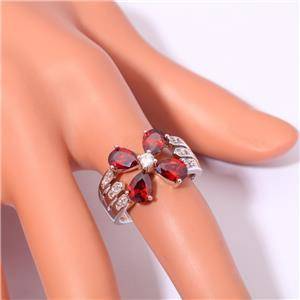 GARNET & ZIRCON SILVER FILLED RING SIZE 8.5