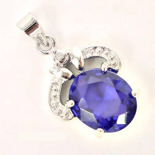 OVAL CUT AMETHYST CLAW 18K WHITE GOLD PLATED PENDANT