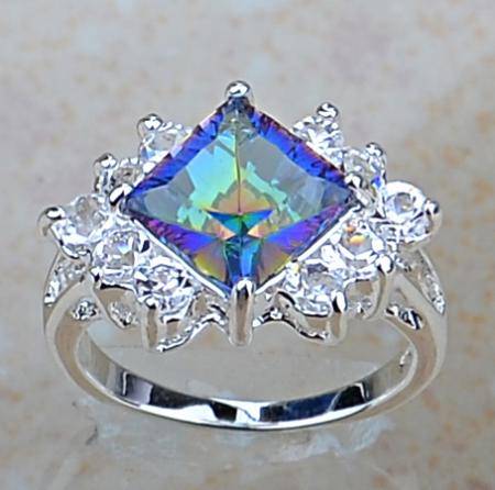 FIRE RAINBOW TOPAZ SILVER RING SIZE 8.5
