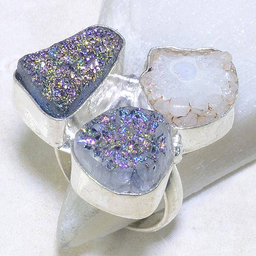 TITANIUM DRUZY & SOLAR QUARTZ RING SIZE 8 1/2