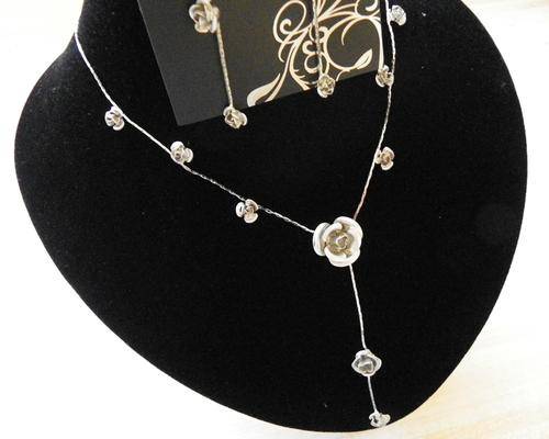 SILVER ROSE DETAIL NECKLACE & EARRING SET