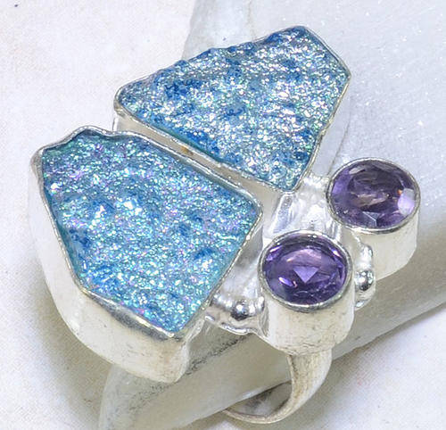 TITANIUM DRUZY AND AMETHYST RING SIZE 8 1/2