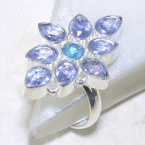 AMETHYST & BLUE TOPAZ RING SIZE 9 3/4