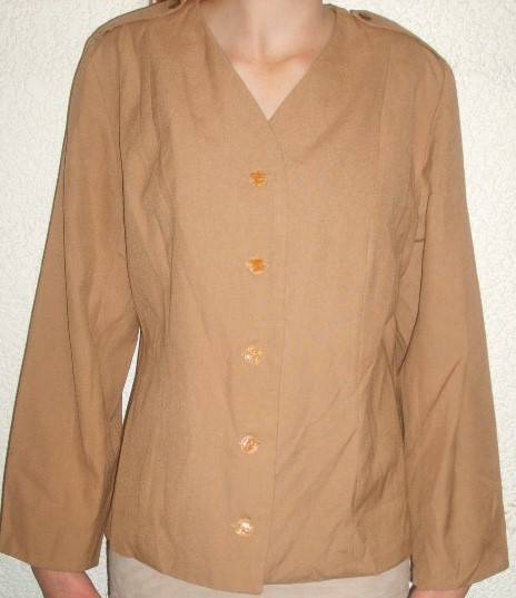 KHAKI-PEACH JACKET, NO COLLAR. SIZE 16