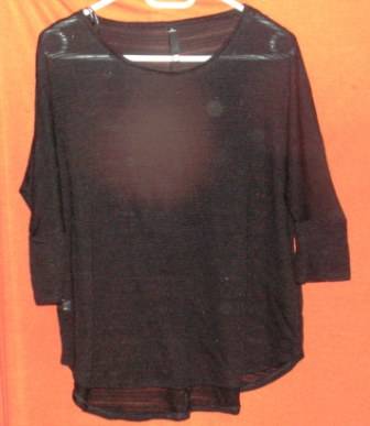 3/4 SLEEVE SHEER BLACK TOP. WOOLWORTHS. SIZE SMALL. VERY NICE. CONDITION: AS NEW