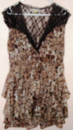 LEOPARD PRINT LONGER LENGTH TOP (DRESS?) WITH LACE. LARGE TANGO. CONDITION: VERY GOOD