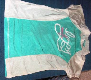 WHITE AND AQUA SWIM T-SHIRT WITH WHITE LIZZY LOGO SMALL CONDITION: VERY GOOD
