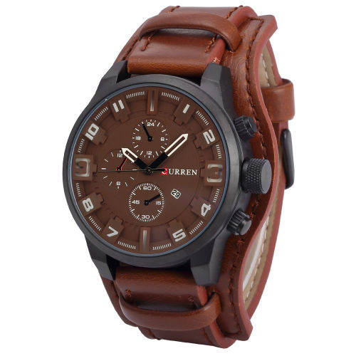 Fashion Curren Men Date Alloy Case Synthetic Leather Analog Quartz Sport Watch