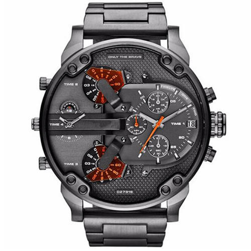 Hot Men's Luxury Stainless-Steel Quartz Fashion Watch Sport Analog Wristwatche 2×Silver +1 charcoal
