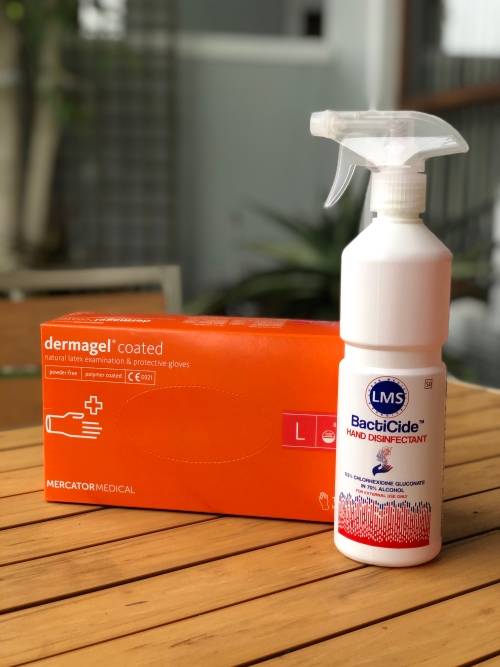 500ml Spray Bottle Hand Sanitizer AND pack of 100 Protective Medical Gloves