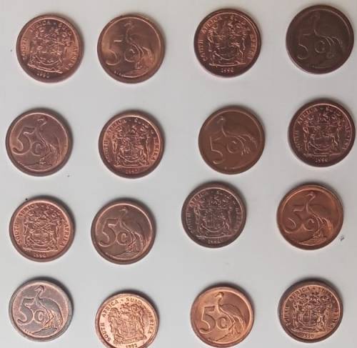 R.S.A 5 cent mostly 1990 - 94 76 coins many uncirculated quality