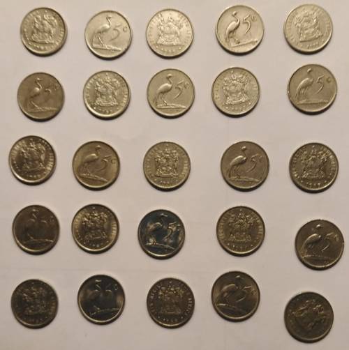 R.S.A 5 cent nickel `52 pieces bid per coin to take all