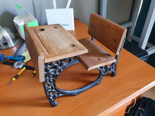 Miniature School Bench. Wood and Cast Iron