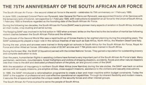 RSA 1995-02-01 75th Anniversary of first Trans-African flight & 75 years of SAAF FDC 6.9 [SACC R14]
