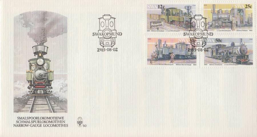 SWA 1985-08-02 Narrow-gauge Railway Locomotives FDC 50 (110 000) [SACC R7]