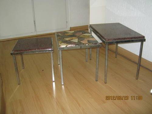 3 coffee tables with stone tops