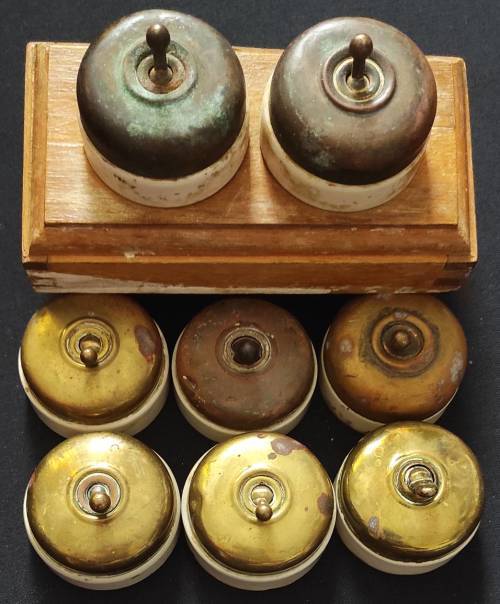 8 x Vintage brass / ceramic switches