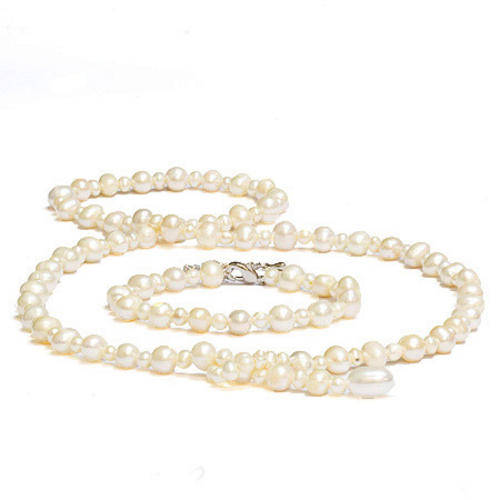 IMPORTED 7-8MM WHITE FRESHWATER PEARL NECKLACE AND MATCHING BRACELET