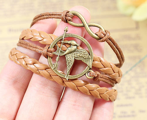 Woven Leather Vintage-looking Bracelet - Mocking Jay Brown