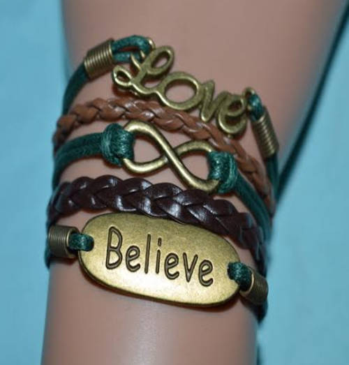 Infinity Bracelet -  Brown Green Believe Love