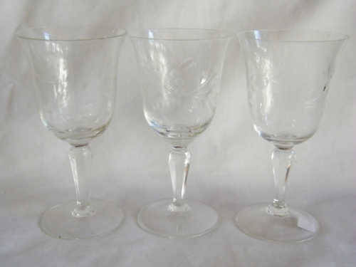 Pair of Cut Glass Wine Glasses plus one free - as per photo