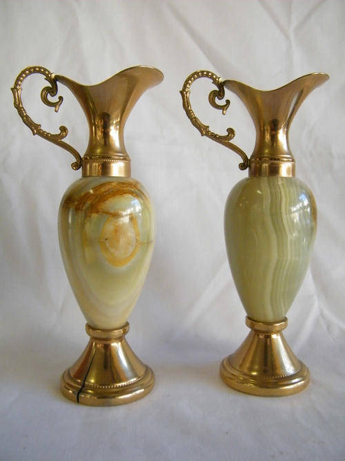Pair of Vintage Alabaster decorative vases / candle holders - as per photo